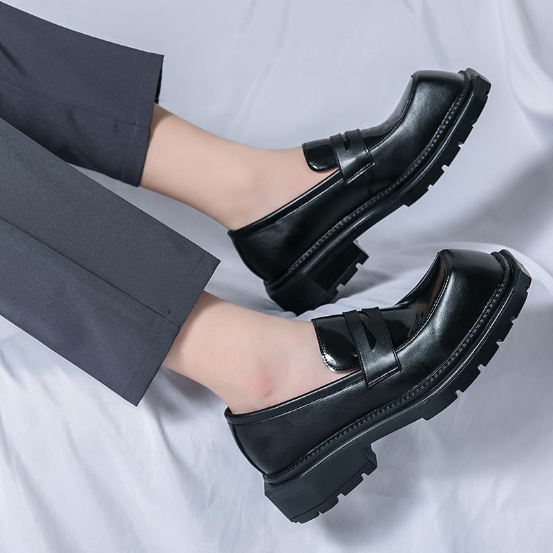 Cipők Formális Vastag Talpú Szögletes Orrú Bőr Férfi Cipők Brit Stílusú Alkalmi Vőlegény Öltönycipők Fekete Vastag Talpú Magasító Le