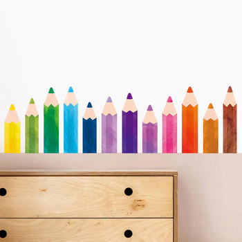 αυτοκόλλητα τοίχου σχολικής σεζόν με κραγιόνι, μολύβι ακουαρέλας, παιδικό δωμάτιο, τάξη, νηπιαγωγείο, αυτοκόλλητα τοίχου από pvc