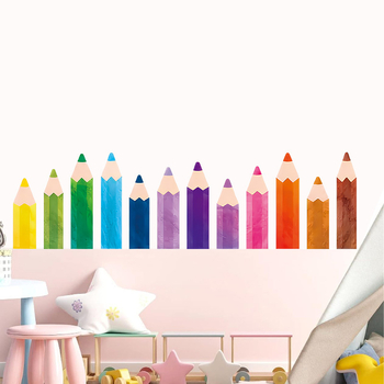 αυτοκόλλητα τοίχου σχολικής σεζόν με κραγιόνι, μολύβι ακουαρέλας, παιδικό δωμάτιο, τάξη, νηπιαγωγείο, αυτοκόλλητα τοίχου από pvc