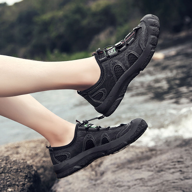 Új nyári férfi alkalmi cipők kültéri folyami cipők túracipők sokoldalú valódi bőr divatos cipők nagy méretű határon átnyúló méret 46 férfi