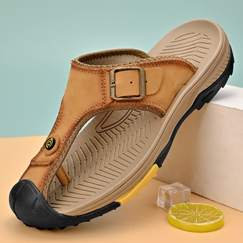 Αναπνέοντα σανδάλια για εξαγωγές εξωτερικού εμπορίου, μαλακή σόλα, δέρμα αγελάδας πρώτης στρώσης, ανδρικές σαγιονάρες, ελαφριές, αντιολισθητικές, χαμηλού κοψίματος, casual