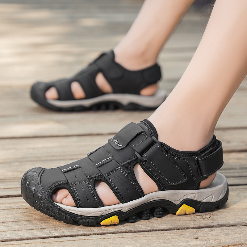 Külkereskedelmi férfi strandszandál Baotou ütközésgátló túrázási utazási kültéri cipő tépőzáras táska sarok csúszásgátló kopásálló alkalmi cipő