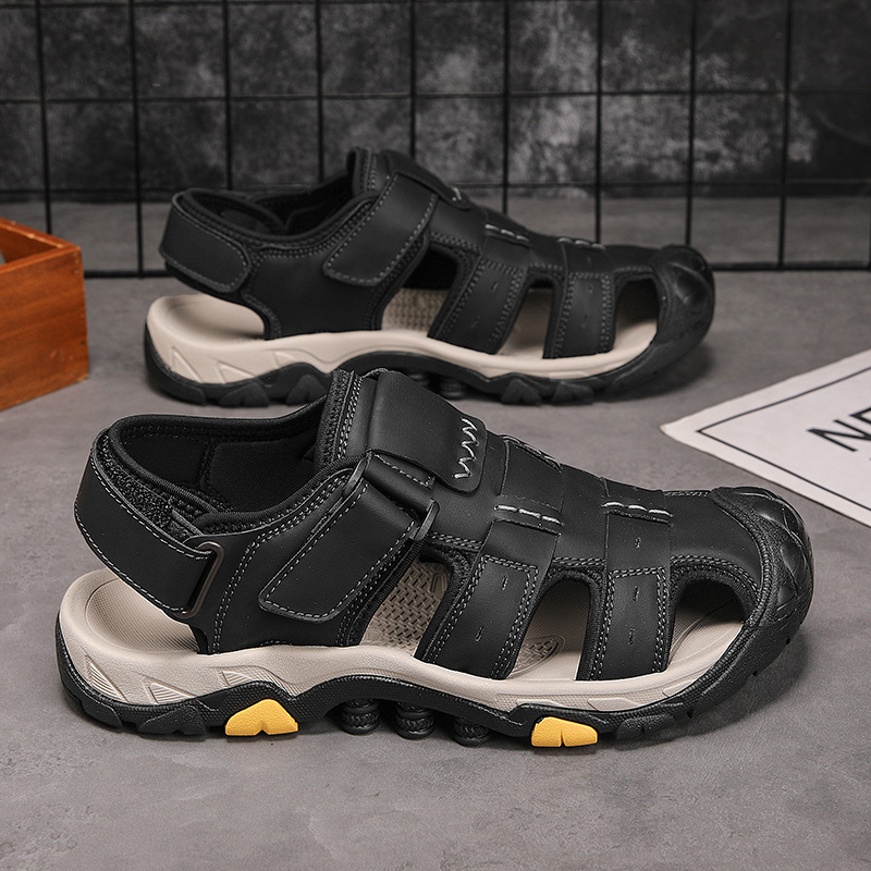 Külkereskedelmi férfi strandszandál Baotou ütközésgátló túrázási utazási kültéri cipő tépőzáras táska sarok csúszásgátló kopásálló alkalmi cipő