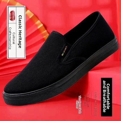 Пролетни фабрични директни продажби за мъже през 2025 г., ежедневни платнени обувки от стар пекински плат, леки, дишащи и карирани, нов стил