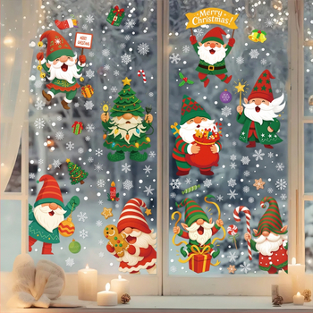Νέα Διασυνοριακά Χριστουγεννιάτικα Διακοσμητικά Αυτοκόλλητα Ηλεκτροστατικά Αυτοκόλλητα Παραθύρου Άγιου Βασίλη Αυτοκόλλητα Ξωτικού με Χιονονιφάδα Προσαρμοσμένα Γυάλινα Αυτοκόλλητα