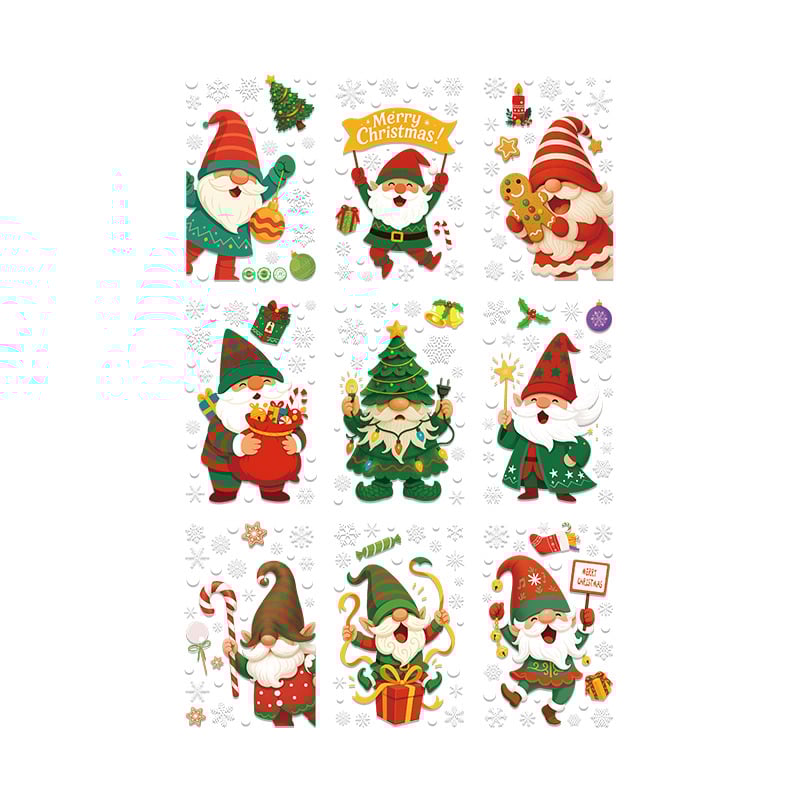 Új, határokon átnyúló karácsonyi dekorációs elektrosztatikus matricák, Mikulás ablakmatricák, manóparti hópehely egyedi üvegmatricák