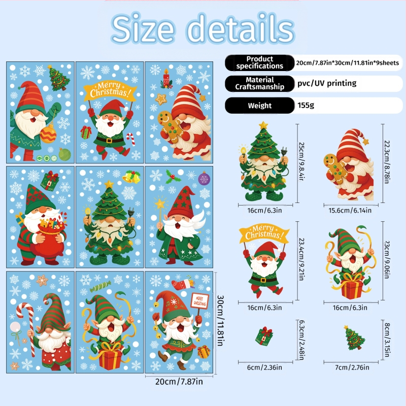 Új, határokon átnyúló karácsonyi dekorációs elektrosztatikus matricák, Mikulás ablakmatricák, manóparti hópehely egyedi üvegmatricák