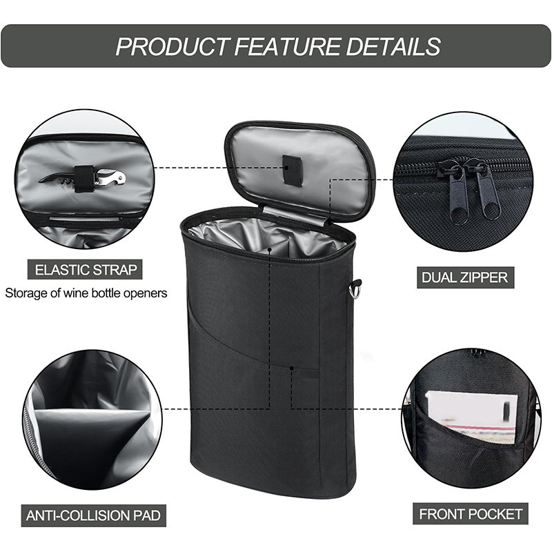 Kaasaskantav veinijahutuskott, lekkekindel, isoleeritud, polsterdatud veinikinkekott, kandekäepidemega, reguleeritava õlarihmaga