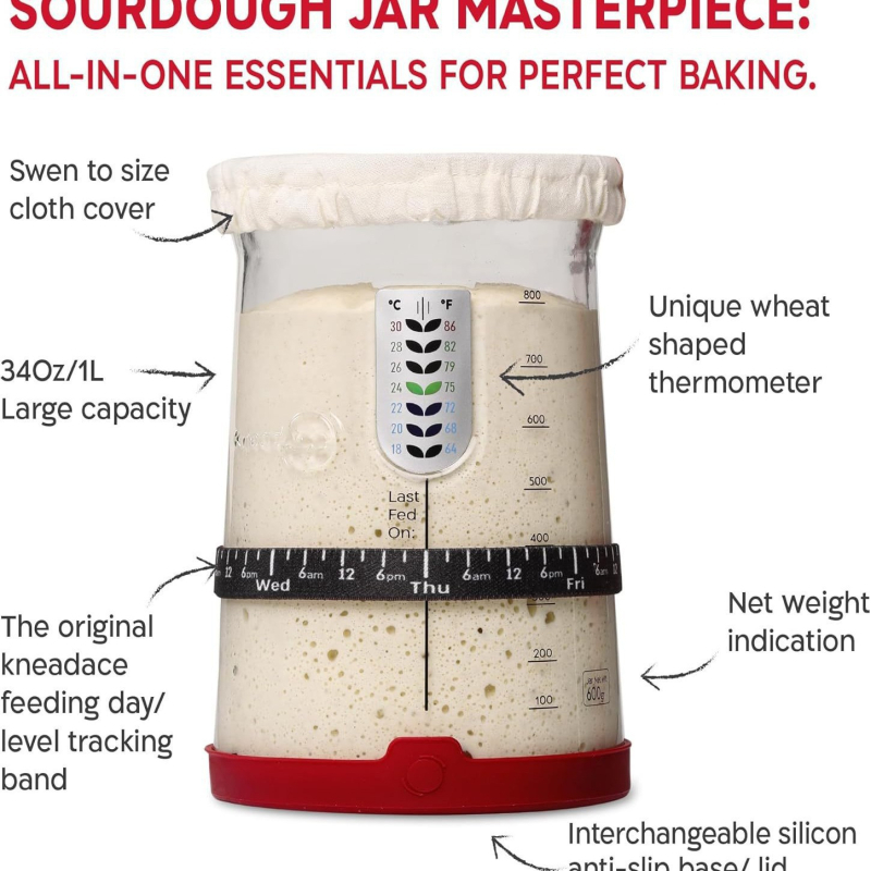 Amazoni piiriülene 32oz juuretiseleivaklaasist käärituspurk segamislusikaga majapidamistainaleiva küpsetamistarvete komplekt