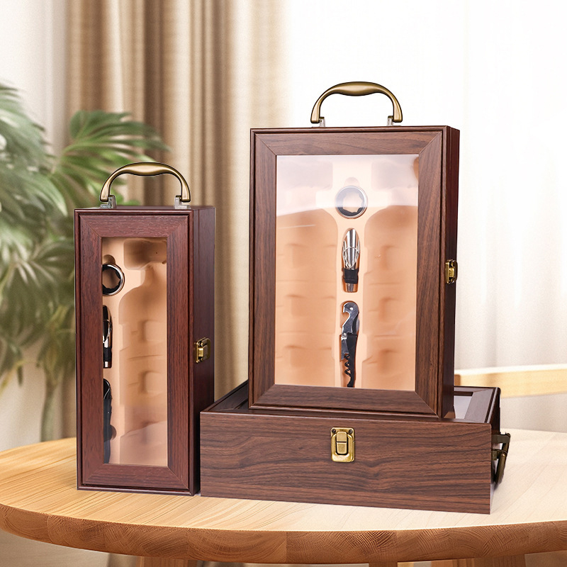 Új ablakos átlátszó vörösboros dupla díszdoboz 2 üveg boros csomagolódoboz két vörösboros fadoboz