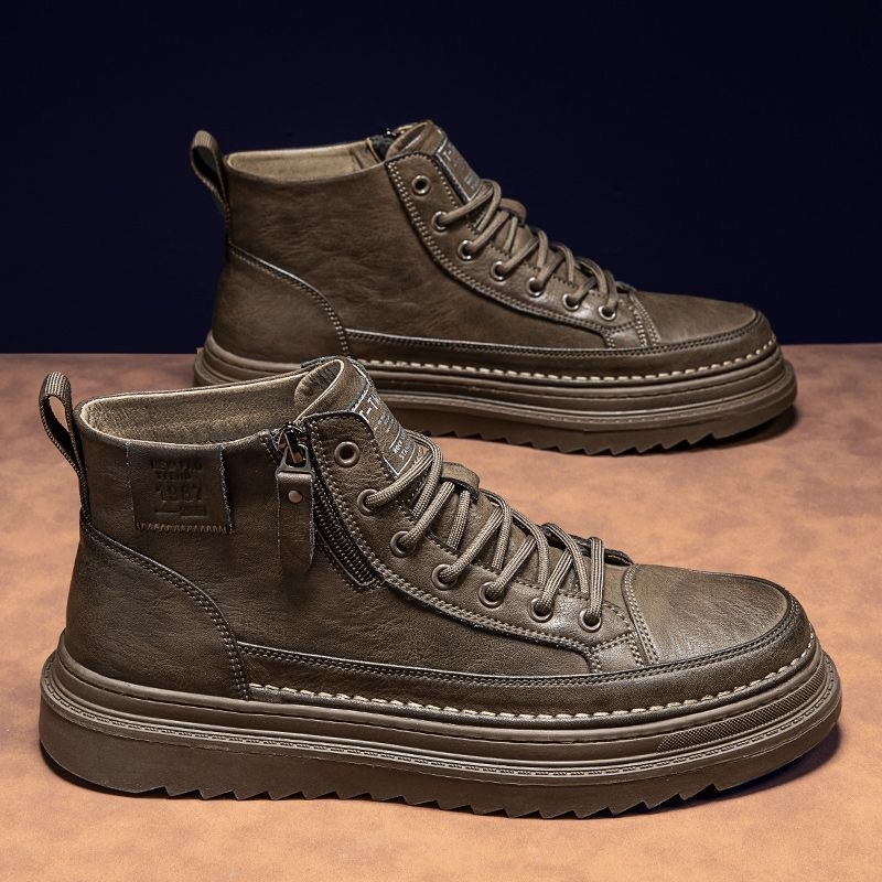 Őszi férfi cipők Új magas szárú Martin csizma Férfi divatos, mindenhez illő, csúszásgátló, kopásálló munkacipő Alkalmi bőrcipők Munkaruházat cipők