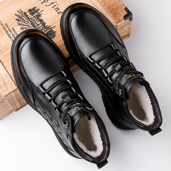 Pantofi de damă din piele de vacă cu strat superior, din bumbac, căptușiți cu fleece, îngroșați, casual, din piele naturală, antiderapanți, pantofi din piele caldă de vârstă mijlocie