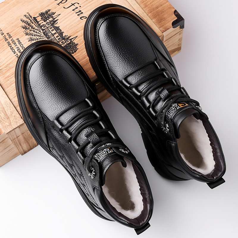 Pantofi de damă din piele de vacă cu strat superior, din bumbac, căptușiți cu fleece, îngroșați, casual, din piele naturală, antiderapanți, pantofi din piele caldă de vârstă mijlocie