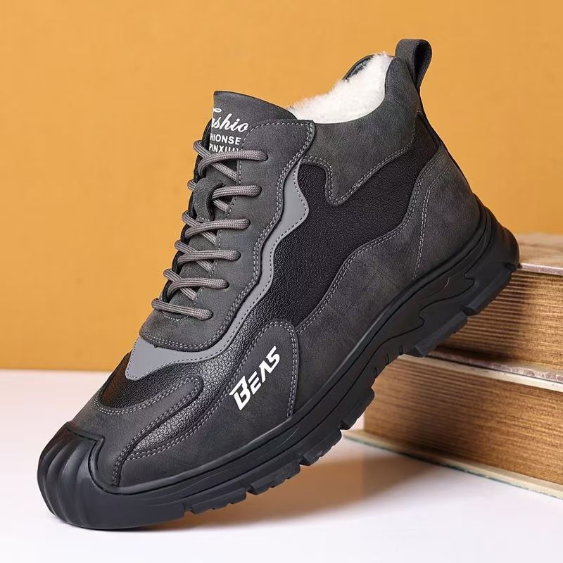 Pánske zimné bavlnené topánky s flísovou podšívkou, teplé, zahustené kožené kožušinové, jednodielne, outdoorové športové, ležérne, protišmykové bavlnené topánky