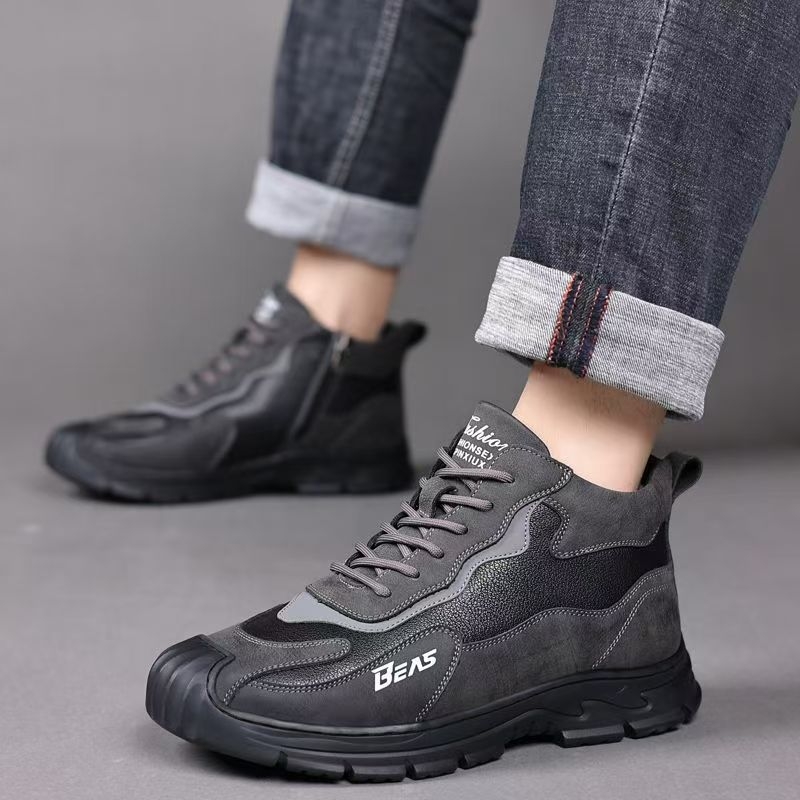 Pánske zimné bavlnené topánky s flísovou podšívkou, teplé, zahustené kožené kožušinové, jednodielne, outdoorové športové, ležérne, protišmykové bavlnené topánky