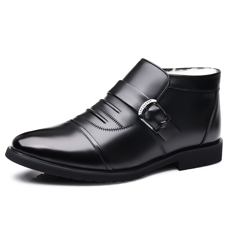 Pantofi noi pentru bărbați, pantofi de iarnă din piele, căptușiți cu fleece, din bumbac cald, pantofi antiderapanți din piele de vacă, pantofi de vârstă mijlocie, pantofi din bumbac pentru bărbați 2024