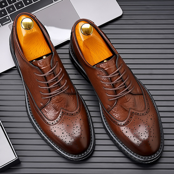 Νέα, επίσημα δερμάτινα παπούτσια για άνδρες, ανδρικά, casual, brogue, σκαλιστά, αναπνεύσιμα, δετά νυφικά παπούτσια, μοντέρνα ανδρικά