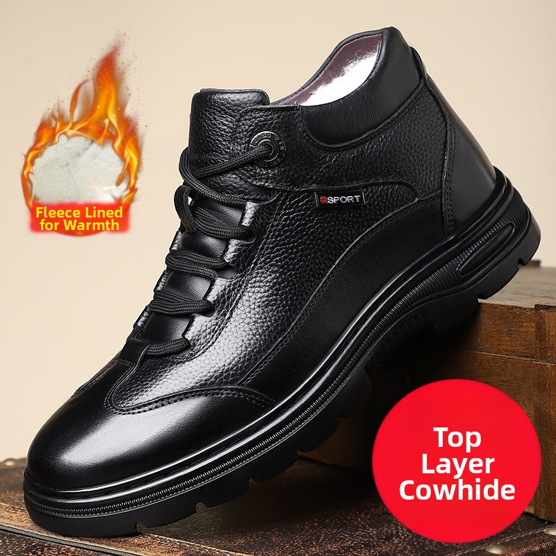 Férfi cipők új első rétegű marhabőr férfi téli alkalmi pamut cipő divatos polár béléssel meleg és kényelmes csúszásmentes hótaposó
