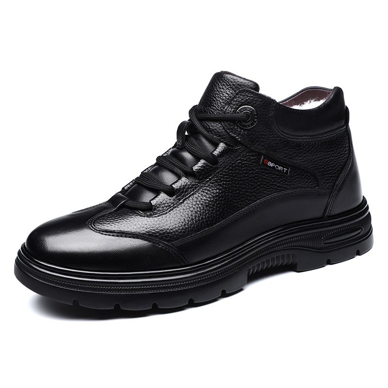 Férfi cipők új első rétegű marhabőr férfi téli alkalmi pamut cipő divatos polár béléssel meleg és kényelmes csúszásmentes hótaposó