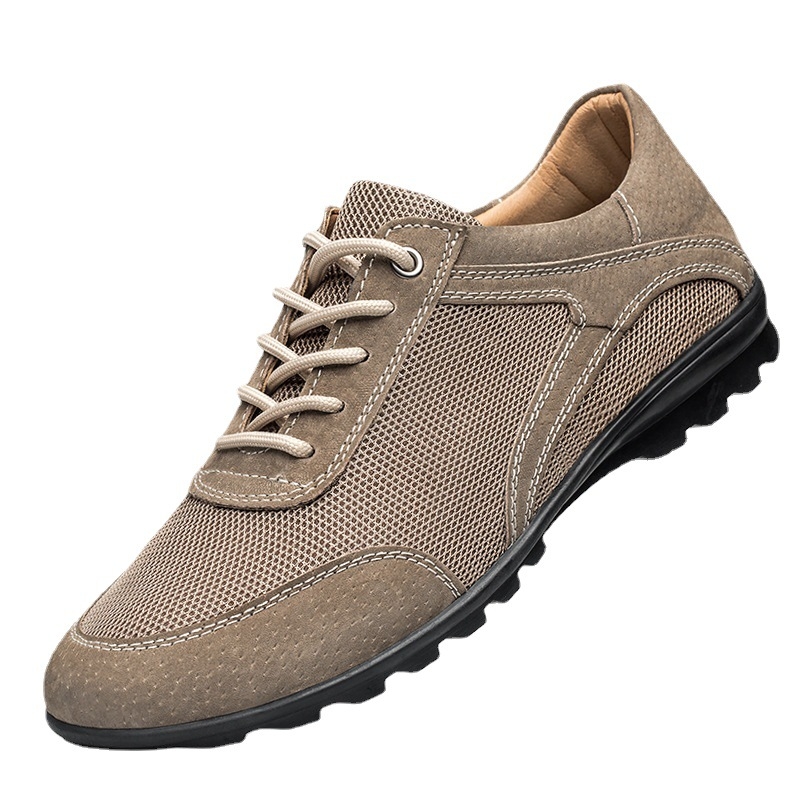 Férfi alkalmi cipő, hálós, fűzős, kültéri, alkalmi, munkáscipő, kerek orrú, sekély szájú, mindennapi munkáscipő