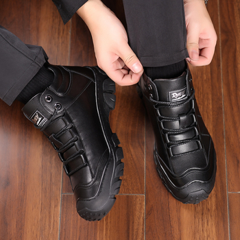 Gyapjú pamut csizma, téli férfi pamutcipő, gyapjúval bélelt, meleg, magas szárú, vastag pamutcipő, csúszásgátló hótaposó, bőr csizma, férfi