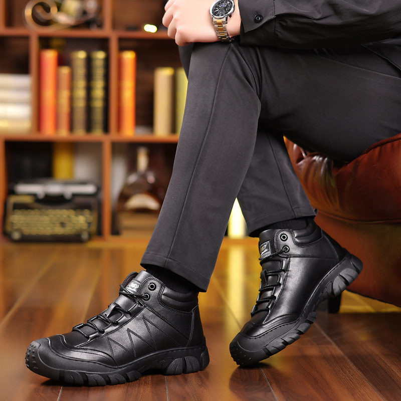 Gyapjú pamut csizma, téli férfi pamutcipő, gyapjúval bélelt, meleg, magas szárú, vastag pamutcipő, csúszásgátló hótaposó, bőr csizma, férfi