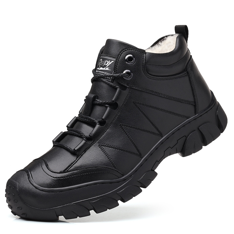 Gyapjú pamut csizma, téli férfi pamutcipő, gyapjúval bélelt, meleg, magas szárú, vastag pamutcipő, csúszásgátló hótaposó, bőr csizma, férfi