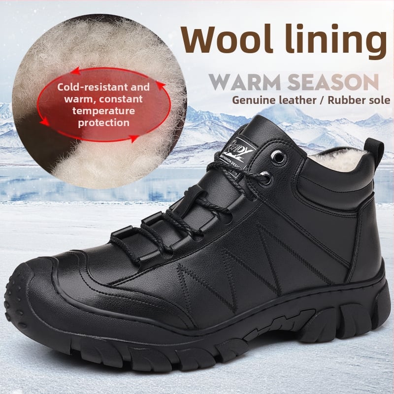 Gyapjú pamut csizma, téli férfi pamutcipő, gyapjúval bélelt, meleg, magas szárú, vastag pamutcipő, csúszásgátló hótaposó, bőr csizma, férfi