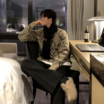 BJ jesenski i zimski karirani džemper u korejskom stilu, muški, moderni visokokvalitetni džemper s toplim donjim dijelom