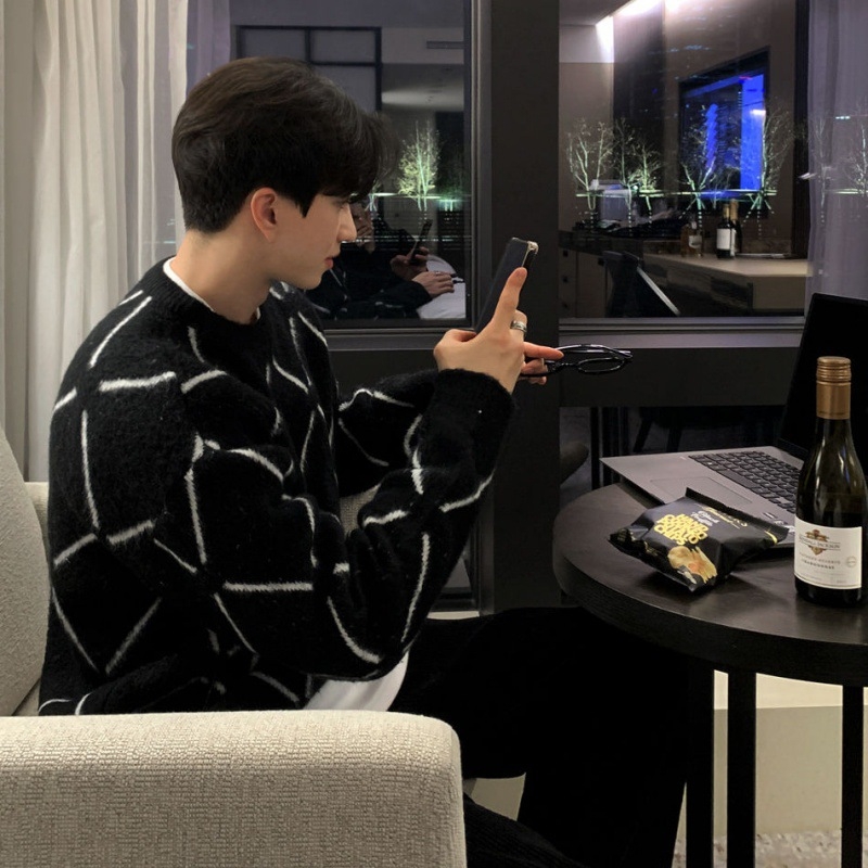 BJ jesenski i zimski karirani džemper u korejskom stilu, muški, moderni visokokvalitetni džemper s toplim donjim dijelom