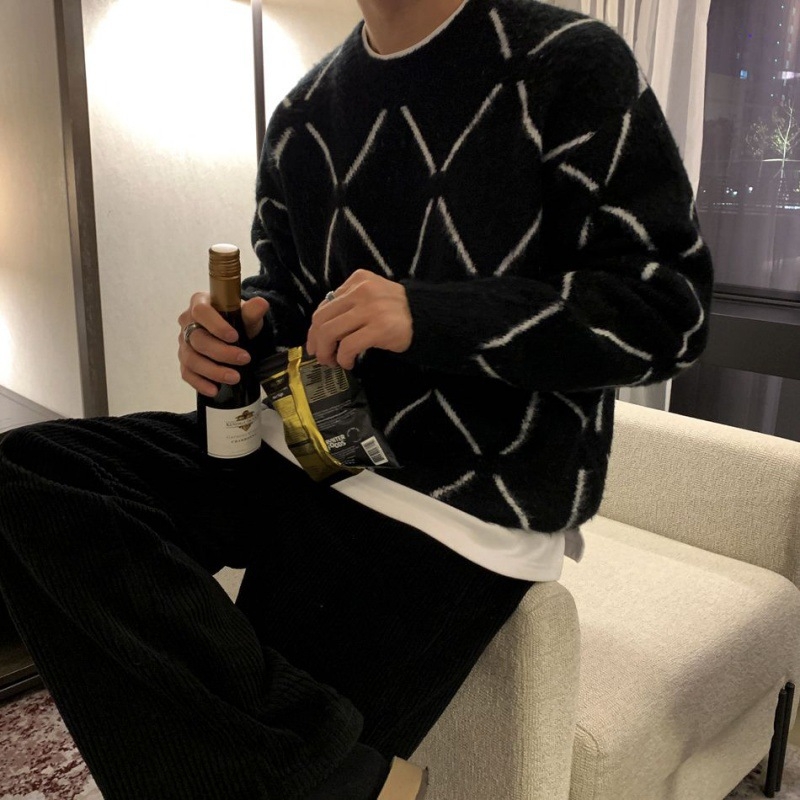 BJ jesenski i zimski karirani džemper u korejskom stilu, muški, moderni visokokvalitetni džemper s toplim donjim dijelom