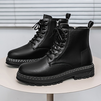 2025. aasta uued piiriülese dropshippinguga Briti stiilis meeste kõrge säärega vabaajasaapad mustast lõuendist kingad