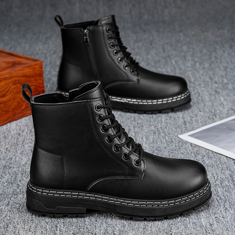 2025. aasta uued piiriülese dropshippinguga Briti stiilis meeste kõrge säärega vabaajasaapad mustast lõuendist kingad