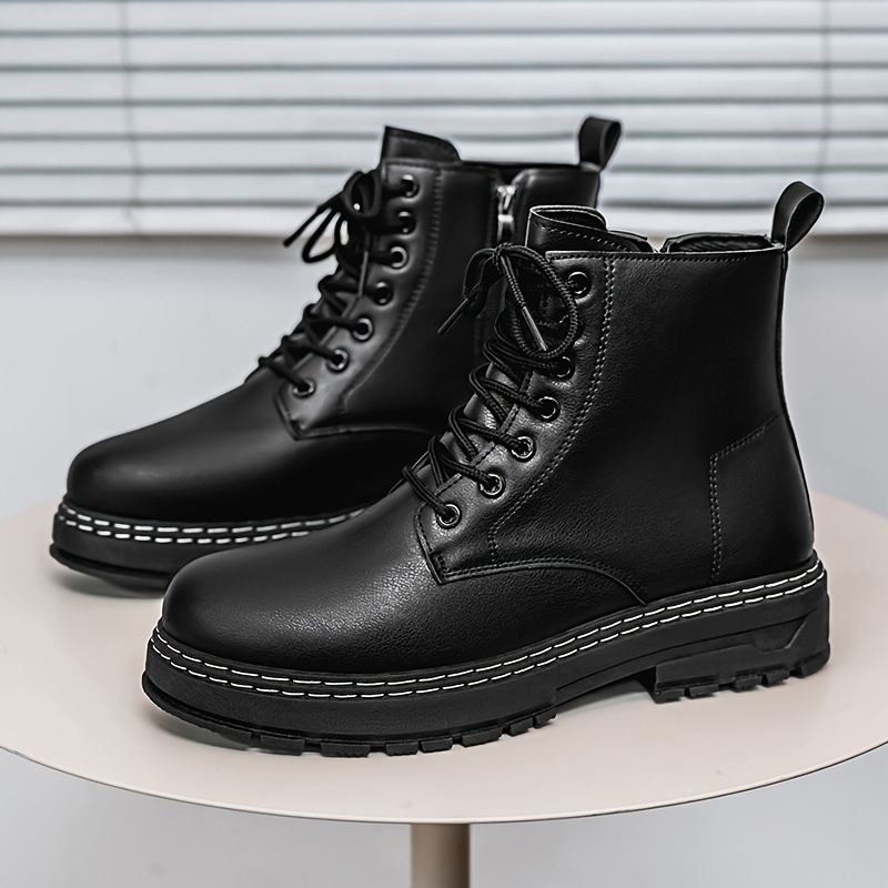 2025. aasta uued piiriülese dropshippinguga Briti stiilis meeste kõrge säärega vabaajasaapad mustast lõuendist kingad