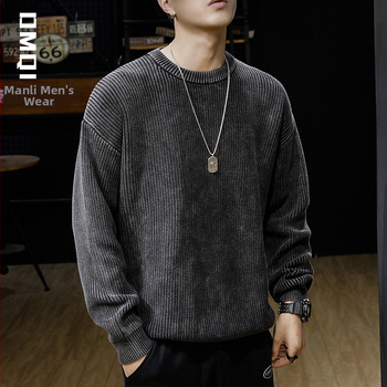 Зимен, тежко промишлен, измит, американски стил, ретро, 8 дебели игли, черен, с кръгло деколте, мъжки, широк, plus size, plus Fertilizer пуловер