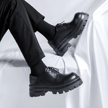 Ανδρικά Παπούτσια 2024 Μεγάλα Δερμάτινα Παπούτσια Ανδρικά Μαύρα Βρετανικά Παπούτσια Derby με Χοντρή Σόλα και Ψηλές Σόλες, Νυφικά Παπούτσια Άνετα και Αναπνέοντα για Κυρίες