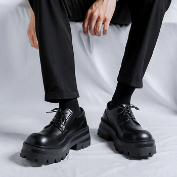 Ανδρικά Παπούτσια 2024 Μεγάλα Δερμάτινα Παπούτσια Ανδρικά Μαύρα Βρετανικά Παπούτσια Derby με Χοντρή Σόλα και Ψηλές Σόλες, Νυφικά Παπούτσια Άνετα και Αναπνέοντα για Κυρίες