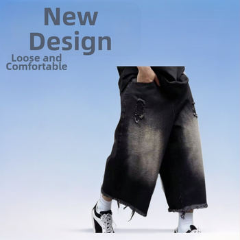 Nyári új vékony nadrág férfi laza dizájn farmer divatos márka széles szárú amerikai retró ötnegyedes nadrág lezser középhosszú nadrág