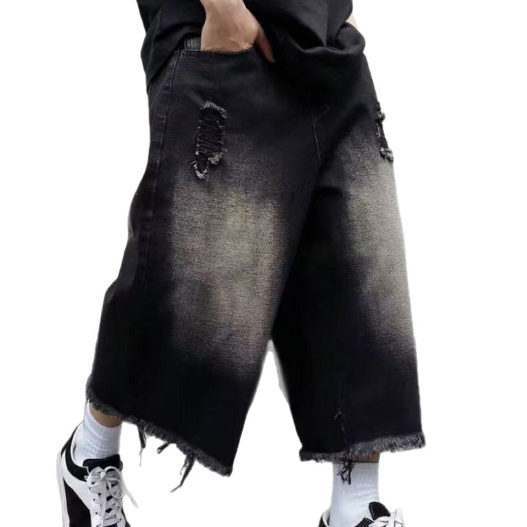 Suvised uued õhukesed püksid meestele, lahtise disainiga teksad, trendikad, brändi laiad jalad, Ameerika retro viieveerandpüksid, vabaaja poolpüksid