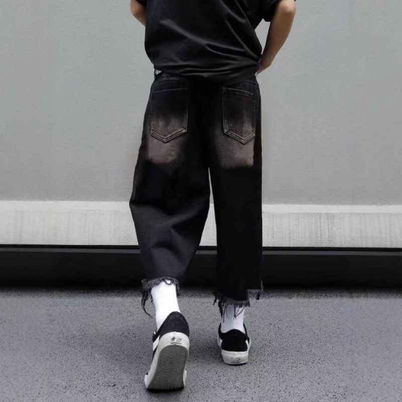 Suvised uued õhukesed püksid meestele, lahtise disainiga teksad, trendikad, brändi laiad jalad, Ameerika retro viieveerandpüksid, vabaaja poolpüksid