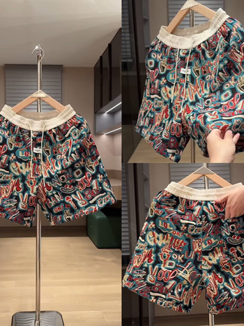 Vara fire vopsite jacquard alfabet graffiti pantaloni scurți bărbați la modă la modă frumos pantaloni de plajă all-match pentru bărbați