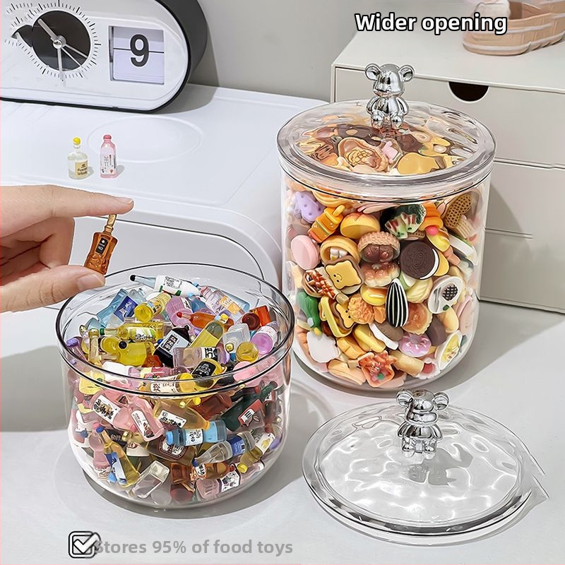 Hrať úložný priestor gashapon ležať na tvári mini bábika proso voľný zásobník hudba akrylová priehľadná krabica rozkošný prachový kôš
