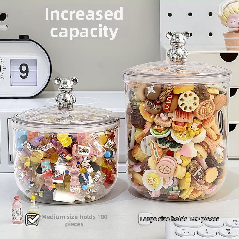 Hrať úložný priestor gashapon ležať na tvári mini bábika proso voľný zásobník hudba akrylová priehľadná krabica rozkošný prachový kôš