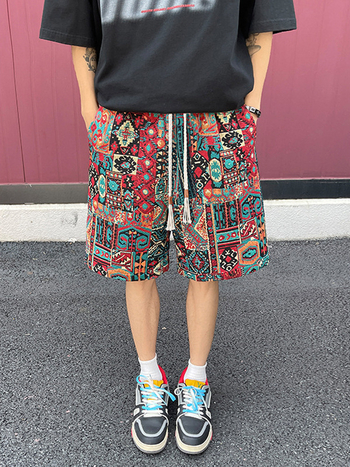 Καλοκαιρινό, Νέο, Μοντέρνο Ανδρικό Σορτς με Ρετρό Έθνικ Στυλ, Υφασμάτινο Σορτς Πέντε Πόντιων, M-5XL, Ολόσωμο, Σε Απόθεμα