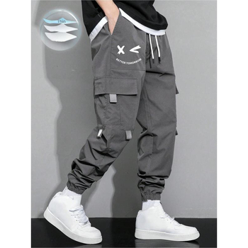 Croială regulată pentru bărbați, cu imprimeu cu litere, cu buzunar cu clapă și șnur în talie