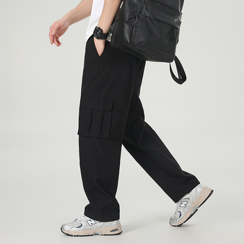 Ingyenes szállítás Tavaszi, határokon átnyúló, bő, széles szárú férfi cargo nadrág, divatos, lezser, divatos, softshell nadrág, fekete, 2025