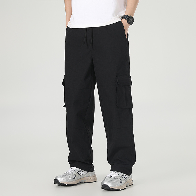 Ingyenes szállítás Tavaszi, határokon átnyúló, bő, széles szárú férfi cargo nadrág, divatos, lezser, divatos, softshell nadrág, fekete, 2025