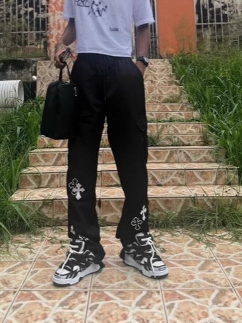 Γυναικεία παντελόνια American High Street Design, καλοκαιρινά, νέας σχεδίασης, ρετρό παντελόνια με πολλές τσέπες και αστεράκια, με φαρδιά μπατζάκια, για το καλοκαίρι του 2025.