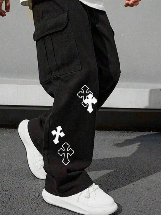 Γυναικεία παντελόνια American High Street Design, καλοκαιρινά, νέας σχεδίασης, ρετρό παντελόνια με πολλές τσέπες και αστεράκια, με φαρδιά μπατζάκια, για το καλοκαίρι του 2025.