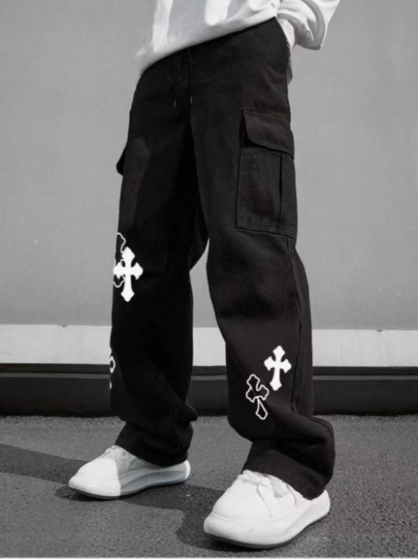 Γυναικεία παντελόνια American High Street Design, καλοκαιρινά, νέας σχεδίασης, ρετρό παντελόνια με πολλές τσέπες και αστεράκια, με φαρδιά μπατζάκια, για το καλοκαίρι του 2025.